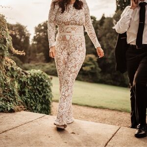 NADINE MERABI Cream Lace Jumpsuit
